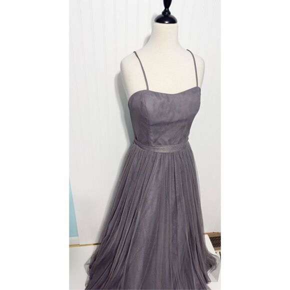 WToo by Watters Strapless Bobbinet Long Bridesmaid Dress Pewter Gray Size 12 - Picture 4 of 14